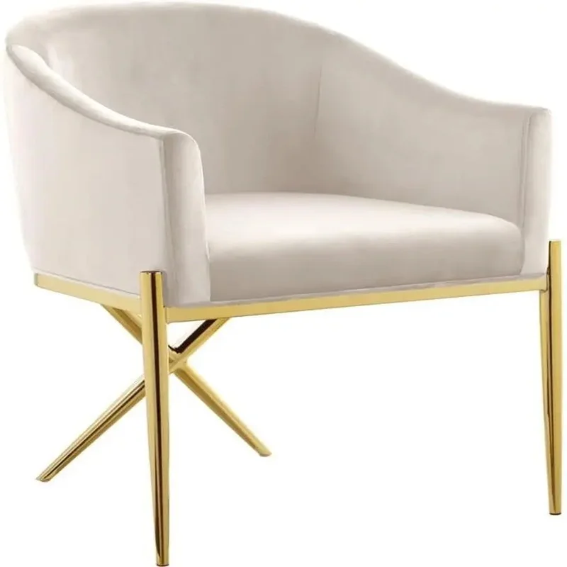 

Modern Cream Velvet Upholstered Dining Chair with Sturdy Steel X Shaped Legs, Stylish and Comfortable Design
