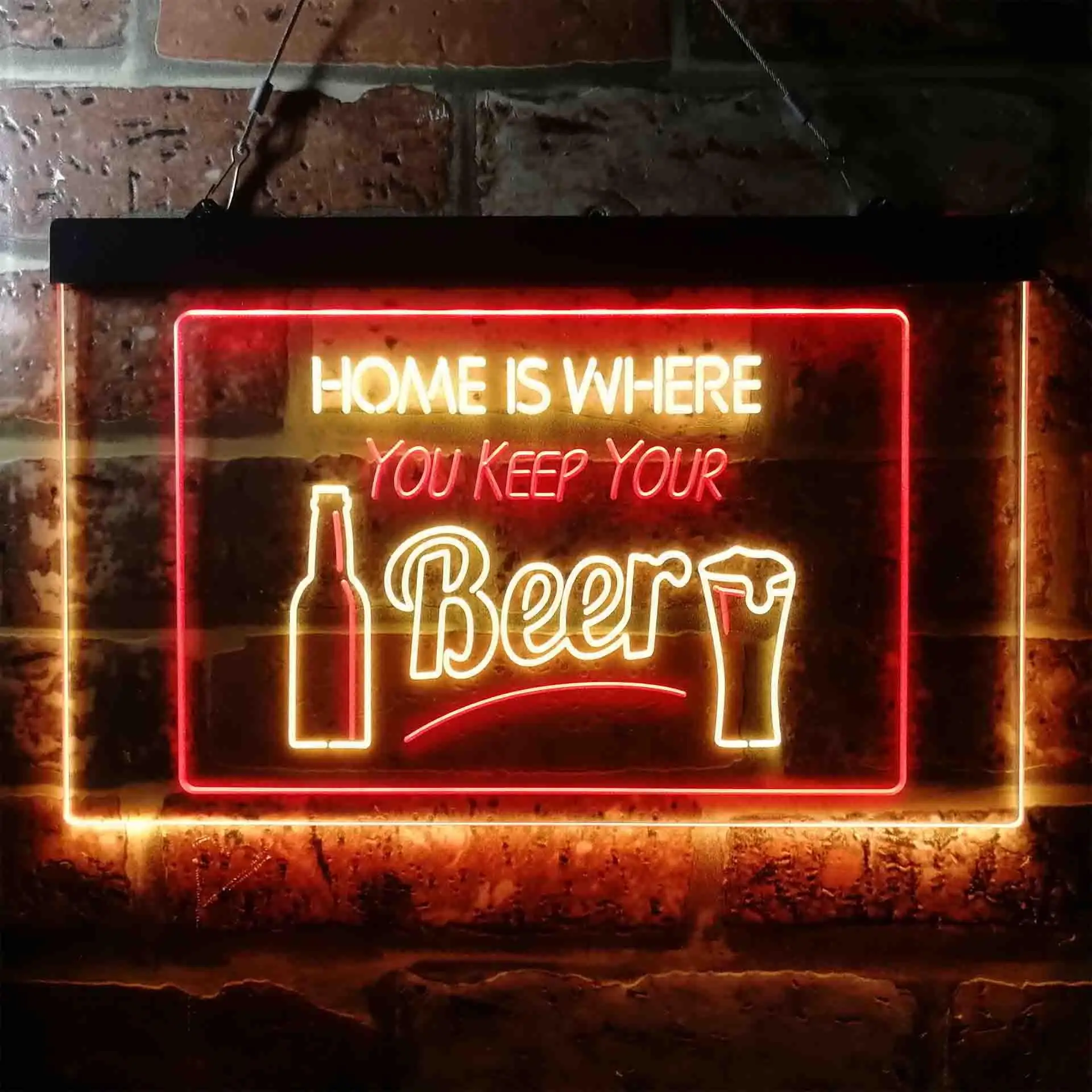 HOME IS WHERE YOU KEEP YOU Beer. Beer Glass and Mug Dual Color Led Neon Sign st6-i3631