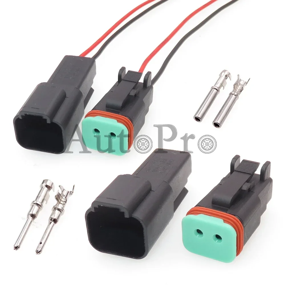 1 Set 2 Hole AC Assembly Car Replacement Connector With Terminal Black Auto Plastic Housing Sealed Socket DT04-2P DT06-2S