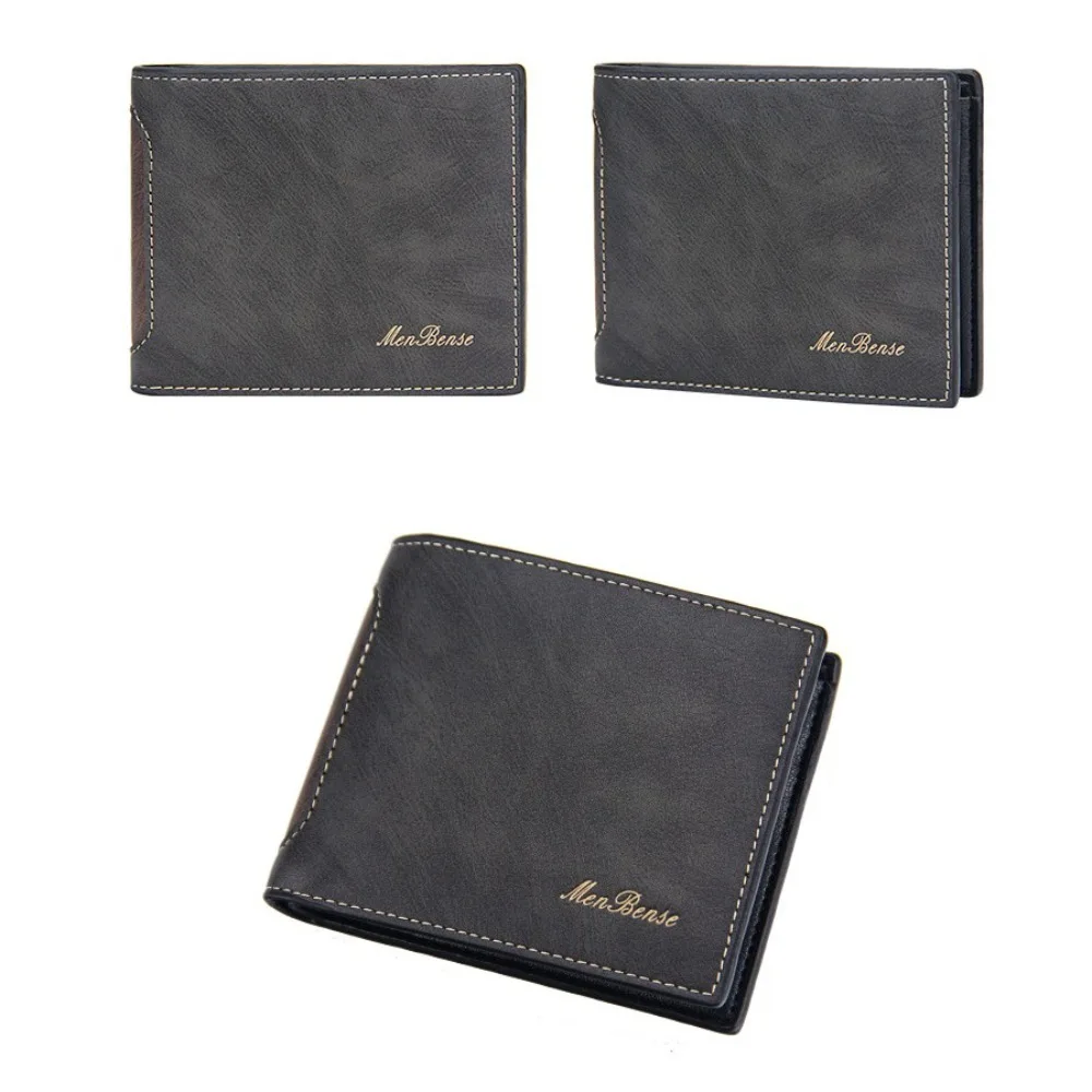 PU Leather Three Fold Wallet Large Capacity Multi-position Men's Short Wallet Retro Card Holders PU Coin Purse Pocket Purse