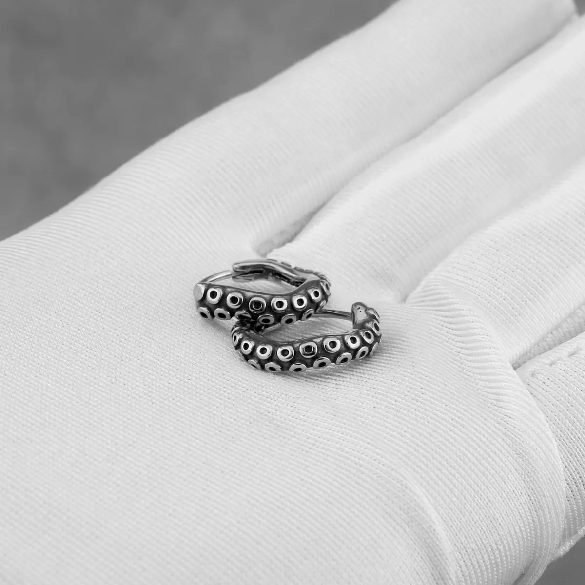 Gothic Stainless Steel Imitation Octopus Whiskers Hoop Earrings Men Women Fashion Creative Design Hip Hop Earrings Jewelry