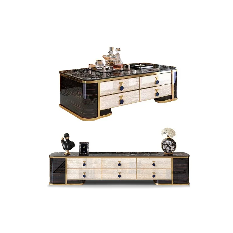 

Slate TV cabinet coffee table combination small apartment living room rectangular furniture postmodern simple light luxury