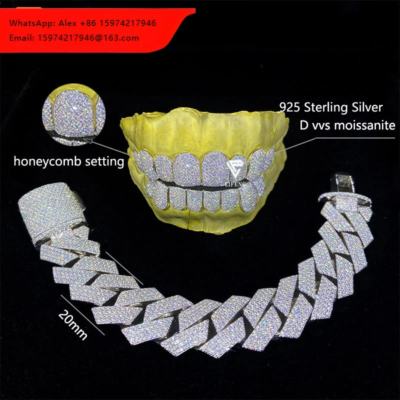 Custom Made Teeth Grillz Jewelry Vvs Moissanite Diamond Tooth Grillz S925 Silver Iced Out Grillz For Teeth