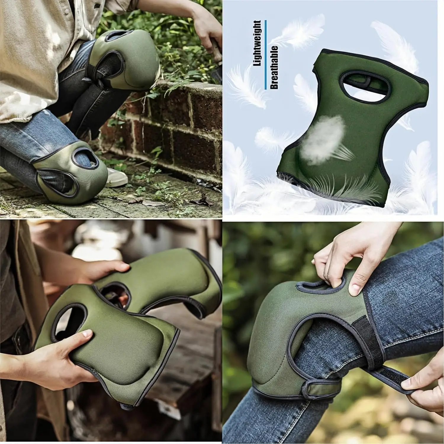 Robuste Knieschoner aus dickem Schaumstoff, mit zwei Riemen, verstellbar, atmungsaktiv, für Fliesenlegen, Bodenreinigung, mechanische Arbeiten, Yoga, Outdoor – Detail 5