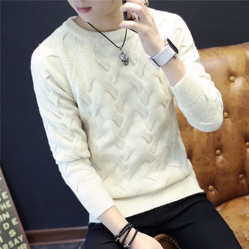 

Men's 2024 Autumn Winter New Splicing Pullovers O-Neck Flower Fashion Solid Color Minimalist Casual Slim Long Sleeve Knitted Top