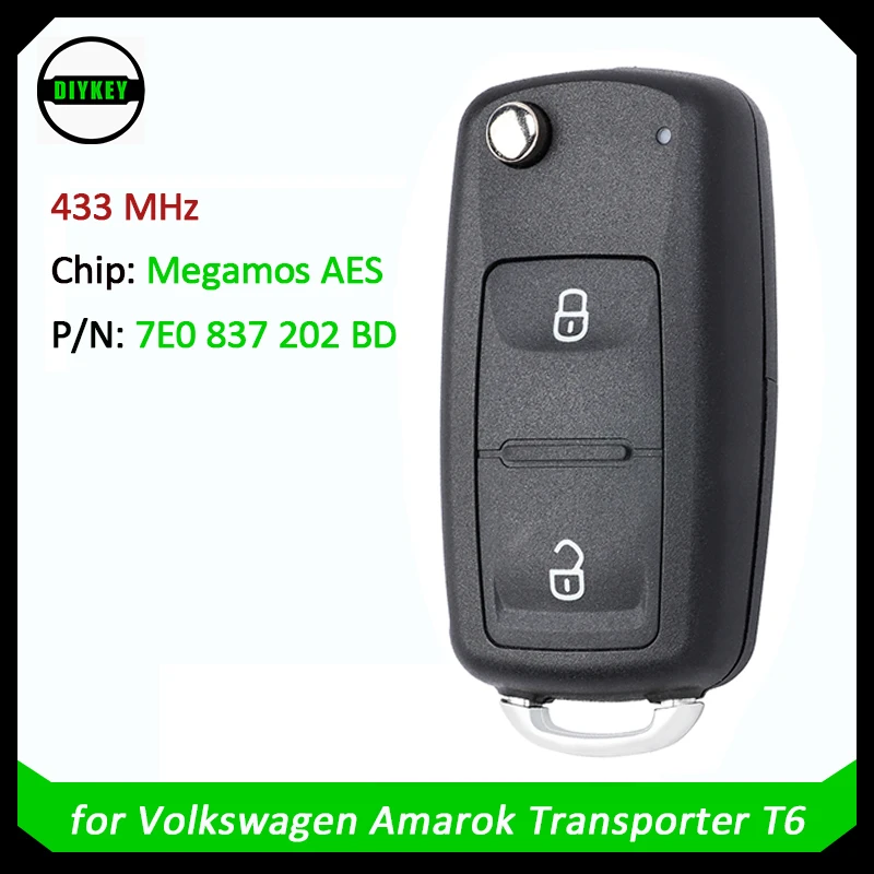 

DIYKEY Smart Key 7E0837202BD for Volkswagen Amarok Transporter T6 Remote Key Fob 7E0 837 202 BD 433MHz ASK Megamos AES Chip