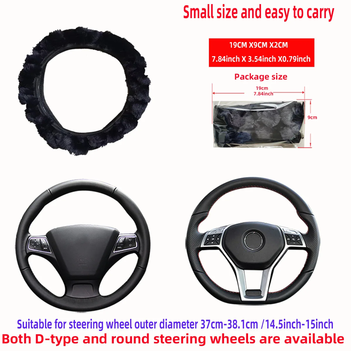 3D-Lenkradbezug aus künstlichem Kaninchenfell für Damen, Auto-Innenring, frei von 14,5–15 Zoll, dekoratives Zubehör – Detail 4