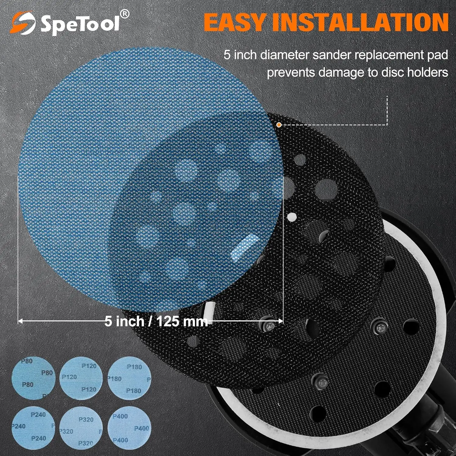 SpeTool 5 Inch Sanding Disc Net with Sander Pads Saver, 30 Pieces Mesh Sandpaper Discs, Dustless Hook and Loop Design for Wood