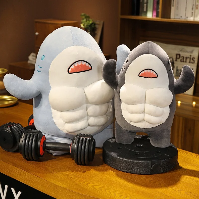 Muscle Shark Plush Doll Cute Worked Out Shark Stuffed Cartoon Toys Strong Animal Pillow For Girl Boyfriend Gifts