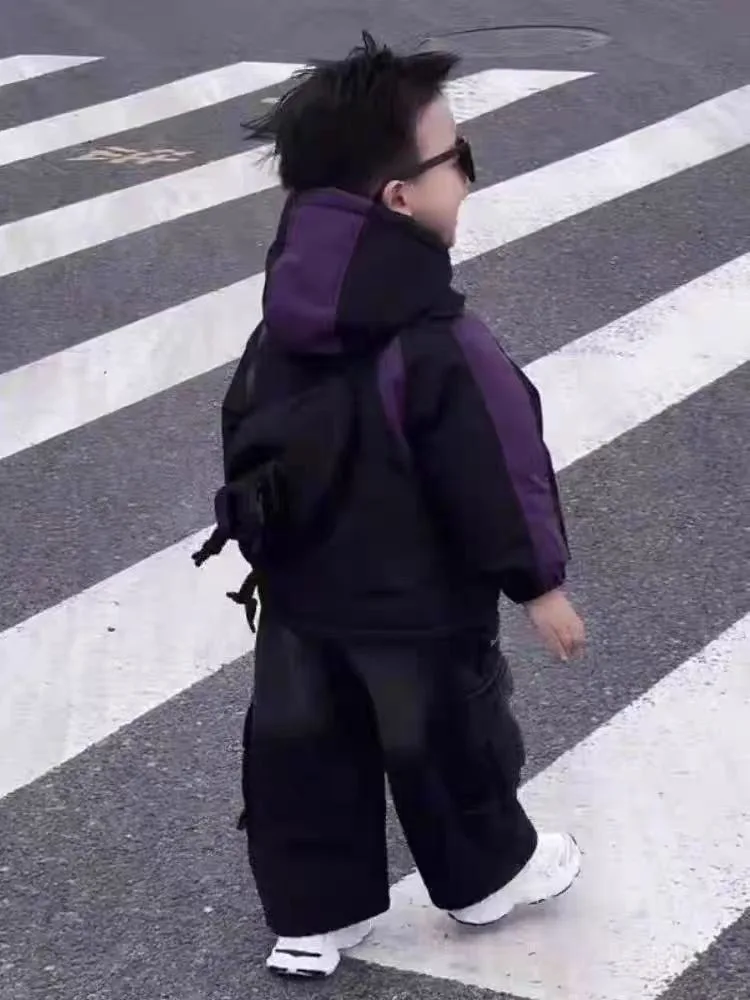 Children's Stormtrooper Jacket Trendy Cool Boys' Cotton Jacket Autumn/Winter 2026 New Boys' Plush Jeans Two Piece Set