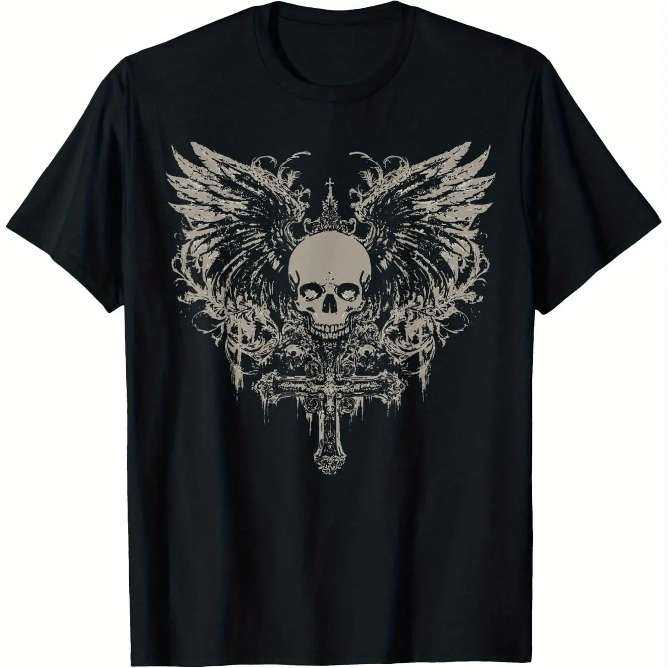 

Y2K Gothic Skull Wings Graphic Printing Summer Autumn Winter Cotton Men's and Women's T-shirts Short Sleeves Luxury Outdoor