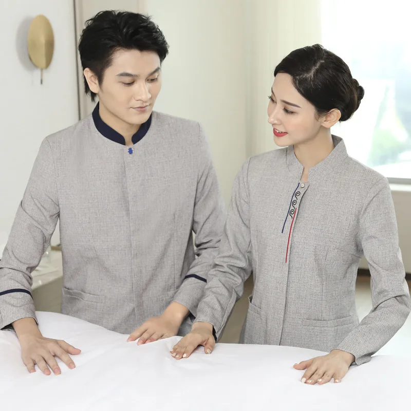 

Long-sleeved cleaning uniform for women in hotels, guesthouses, and property management, workwear for housekeeping staff, autumn