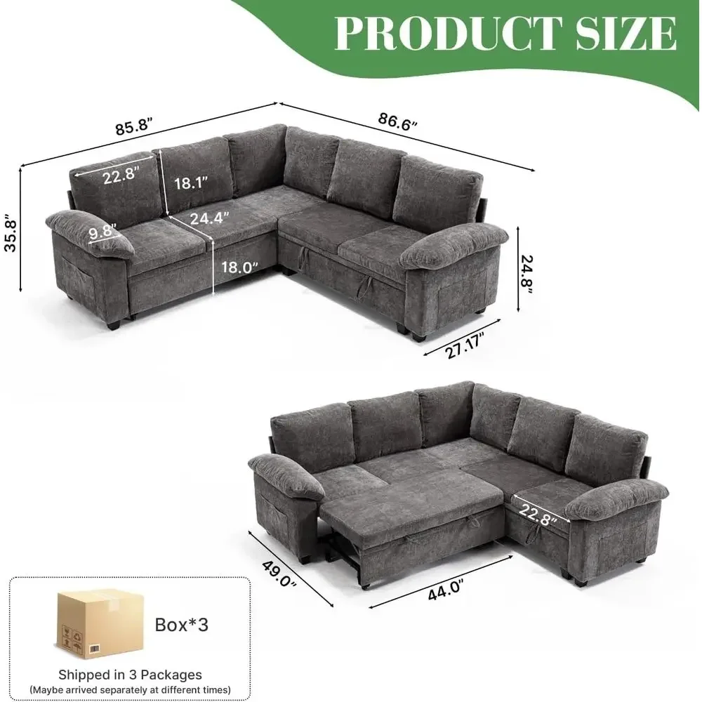 ular Sectional Soa Sectional Couches or Living Room with Pull Out Bed Sleeper Soa L Shaped with Storage, Convertible Soa Bed wit