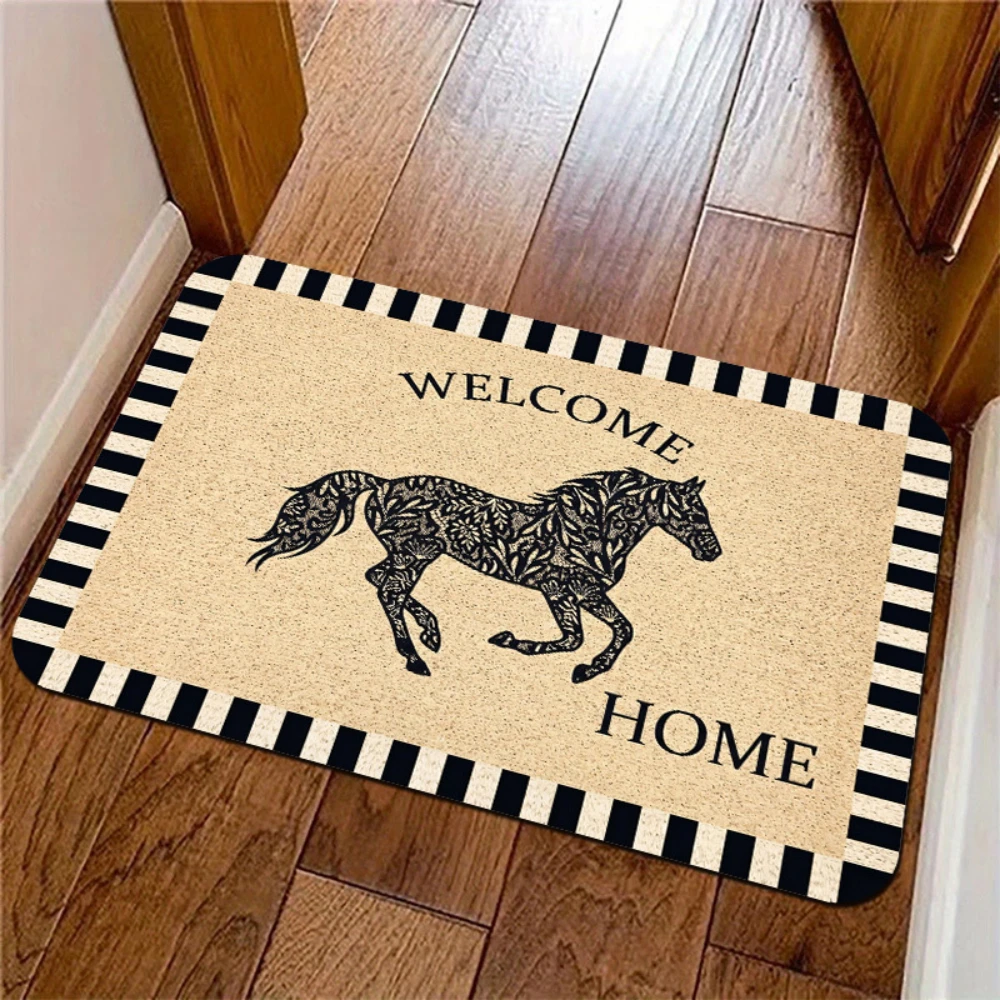 Farm Animal Cow Pig Horse Highland Cattle Print Doormat entryway front hall indoor hallway home decor Welcome Letter Farm  Mat