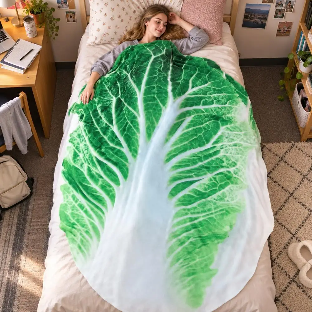 Double Sided Flannel Cabbage Pattern Home Sofa Blanket Soft Creative Warm Throw For Living Room