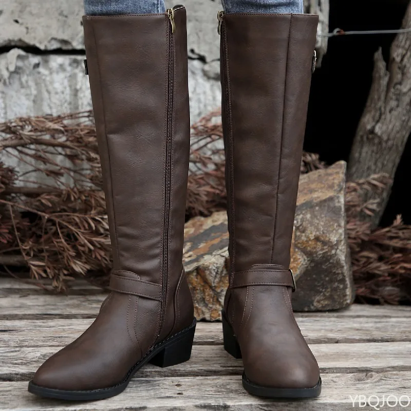 Autumn winter new elegant simple thick heel round toe long boots fashionable versatile shoes casual comfortable women's shoes