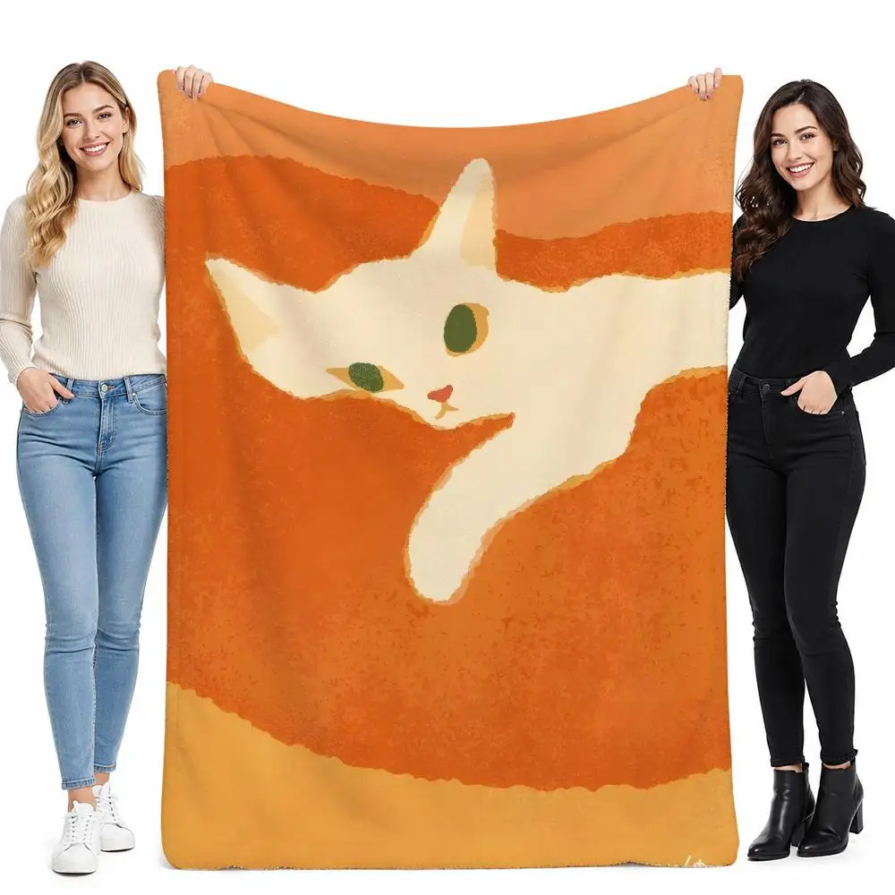 Funny Cute Cat Kids Gift Throw Soft Cozy Flannel Blanket for Couch Sofa Bed, Mid-Century Modern Art Lover Gift
