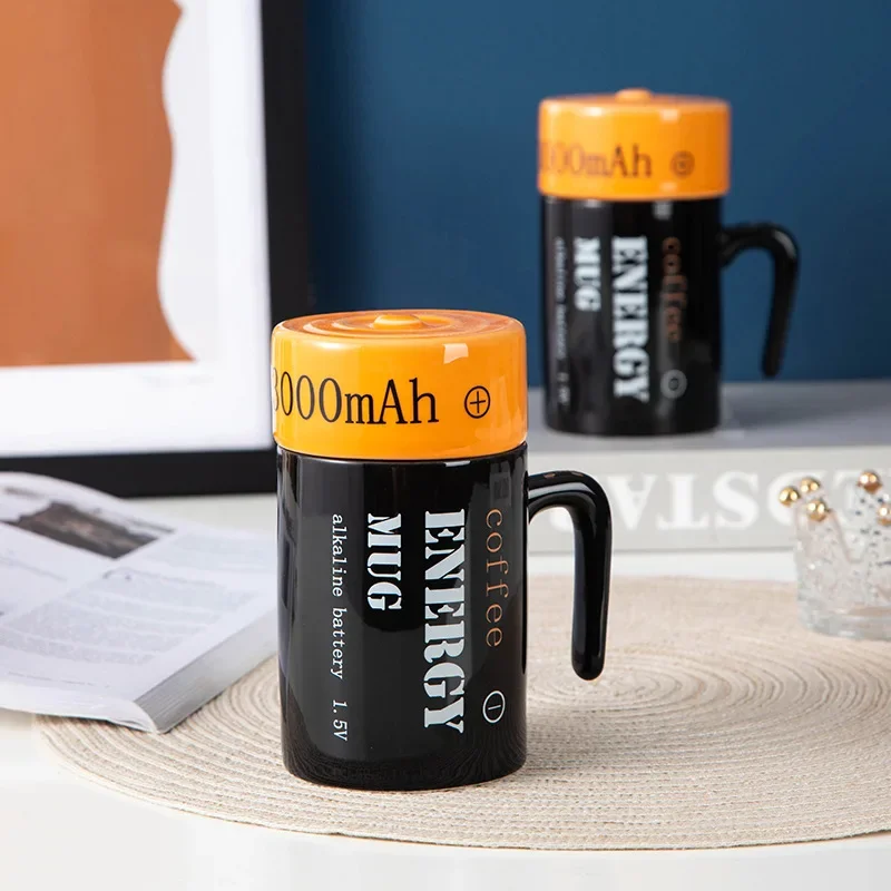 

350ml Creative Battery Design Novel Ceramic 3D New Strange Mark Coffee Cup Drinking Juice Cup Mugs