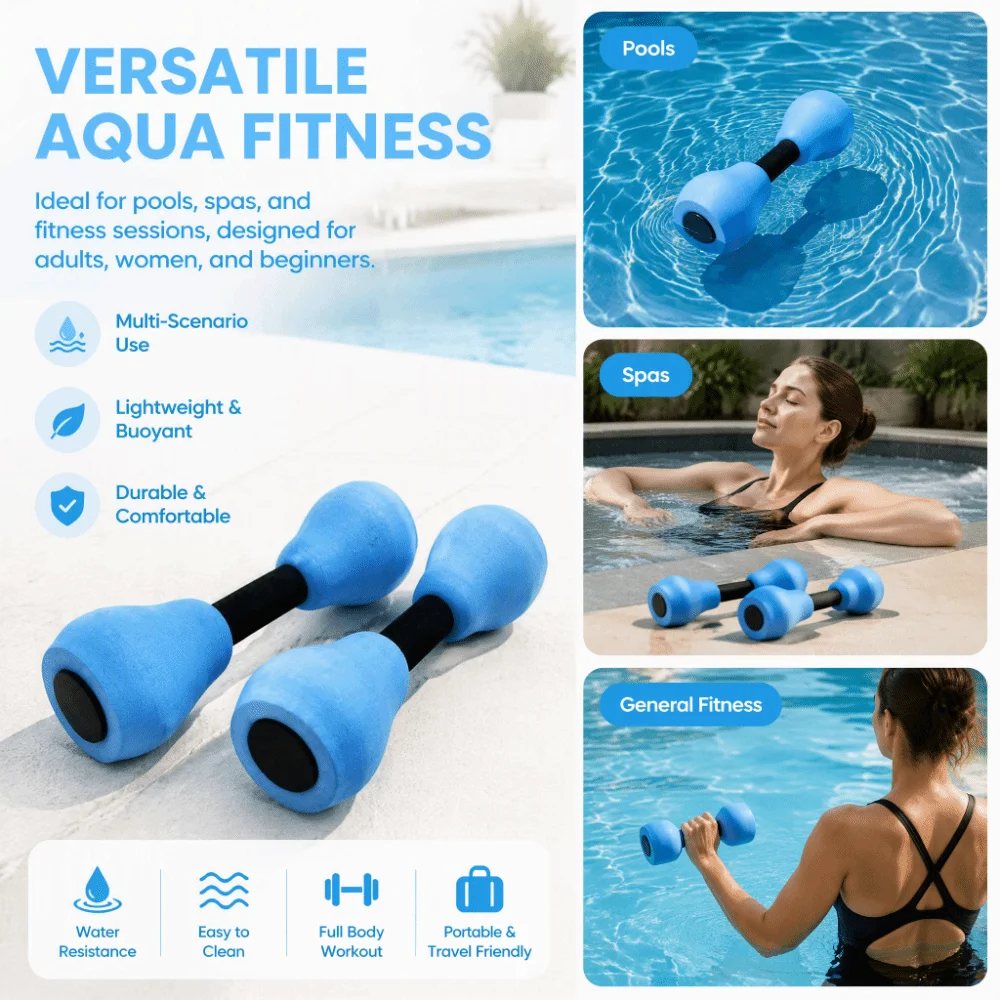 2PCS Durable EVA Aquatic Exercise Dumbbells 28.5cm Non-Slip Grip Fitness Barbells Hand Weights Set Pool Workout
