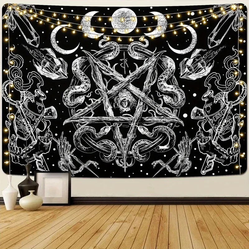 VIKAMA Gotischer Pentagramm-Wandteppich, Mystik-Altar-Wandbehang, Hexerei-Heimdekoration für Schlafzimmer, Wohnzimmer, Zeremonieller Raum