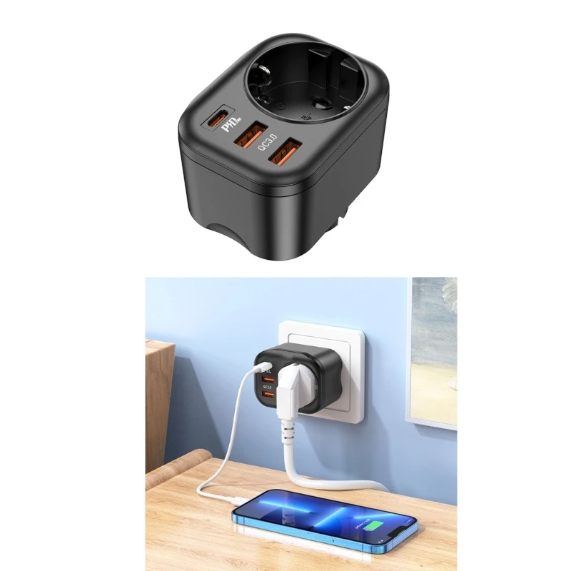 

Charger Type-C PD20 QC3.0 Charger Block Plug Power-Cube Charger Station Portable