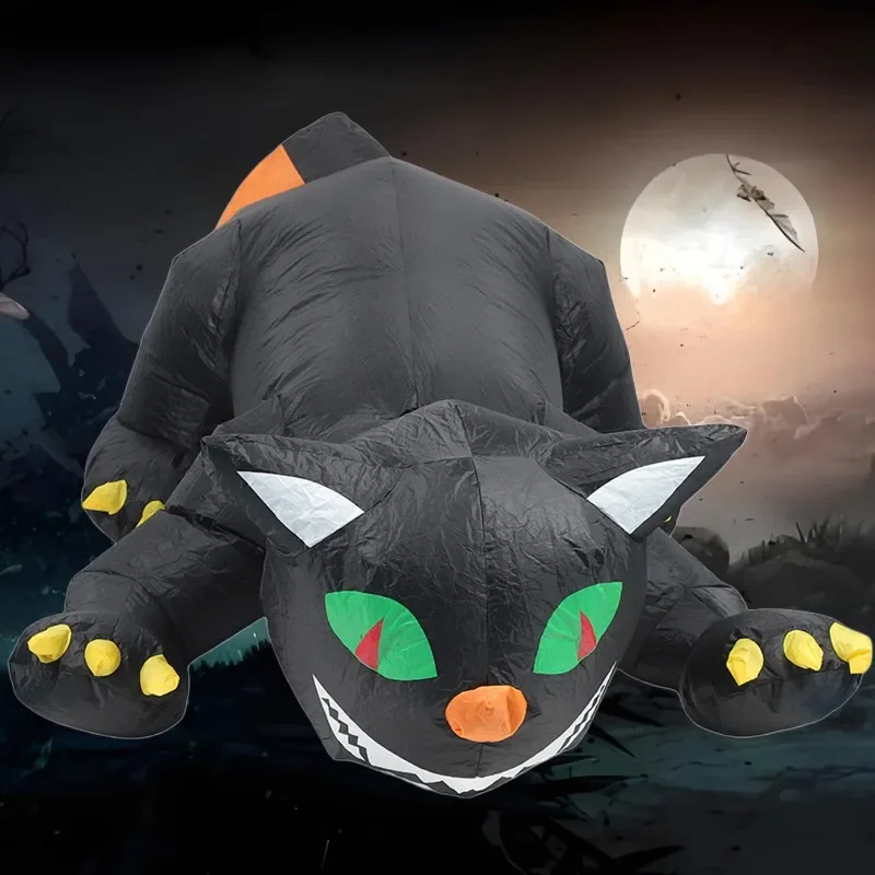 Jouets gonflables d'halloween de 6 pieds, modèle de chat secouant la tête, yeux verts intégrés, lumière rouge LED, décoration de jardin gonflable pour fête en plein air