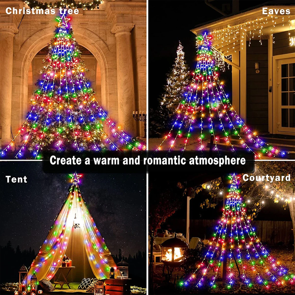Zewnętrzne dekoracje świąteczne Solar Star Light String 350LED Tree Light 8Modes Lighting Mode Yard Festival Valentine Party Decor
