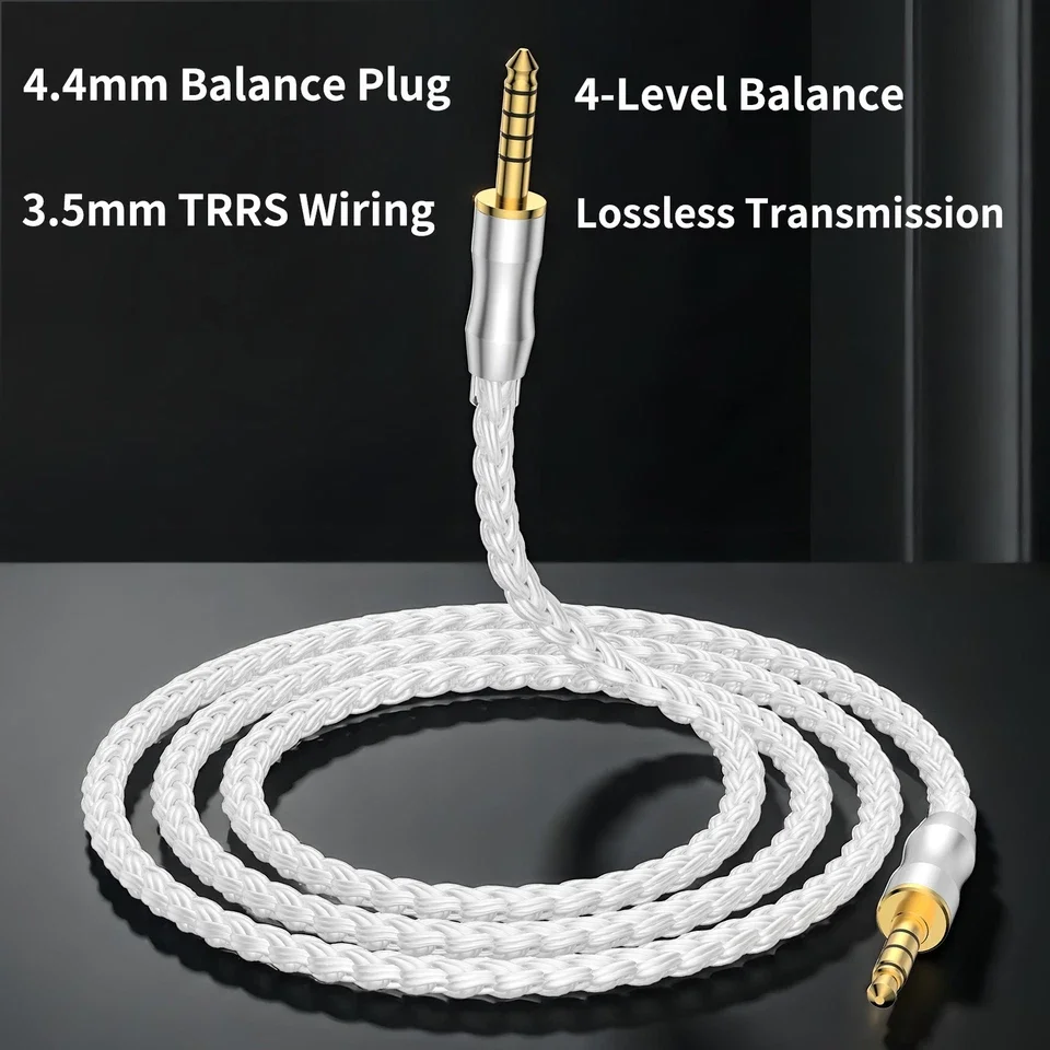 16 Core OCC Silver Plated Headphone Upgrade Cable 4.4mm Balanced To 3.5mm TRRS Replacement Cord For HIFIMAN DEVA Pro HE-R9 Beats