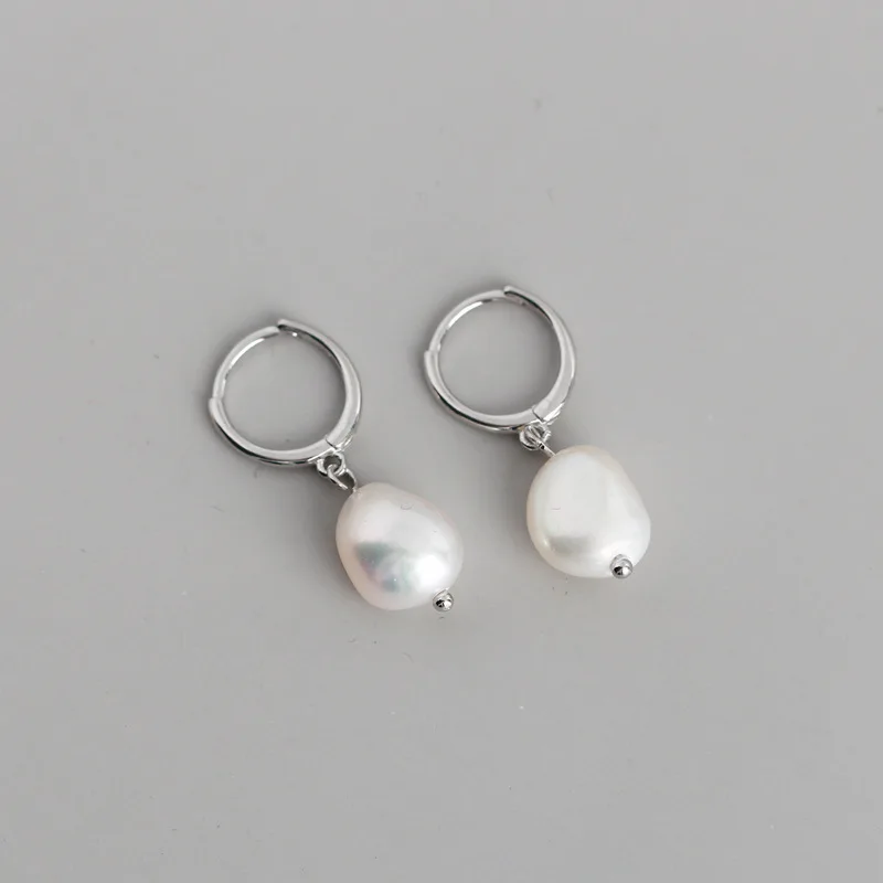 Genuine 925 Sterling Silver Natural Freshwater Baroque Pearl Unusual Earrings for Women Chic Charming Goth Jewelry