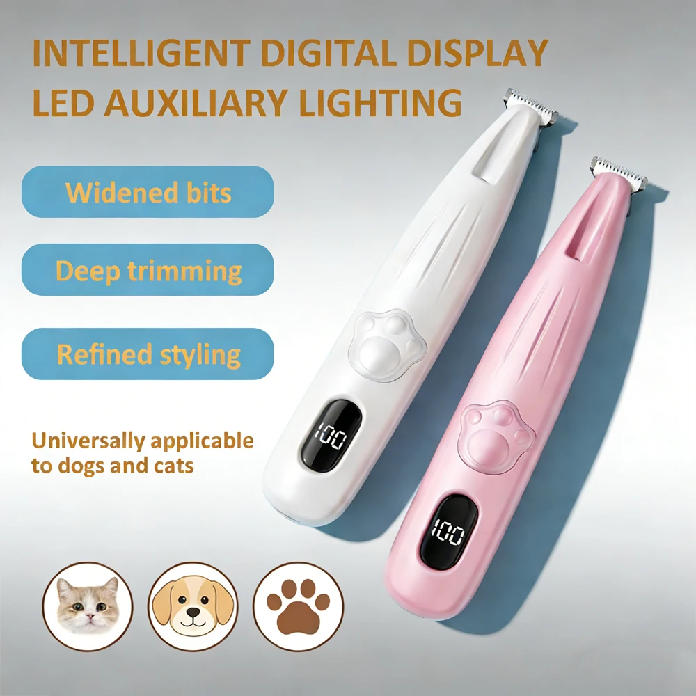 

Dog Paw Trimmer With LED Light Pet Hair Trimmer With Intelligent Digital Display Safe Dog Cat Clippers for Grooming Widen Blade
