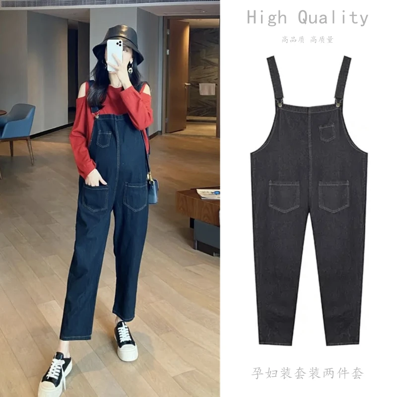 

Pregnant Women Suspenders Autumn Plus Size Maternity Cotton Pants Vintage Pregnancy Denim Overalls Long Loose Jumpsuits Trousers