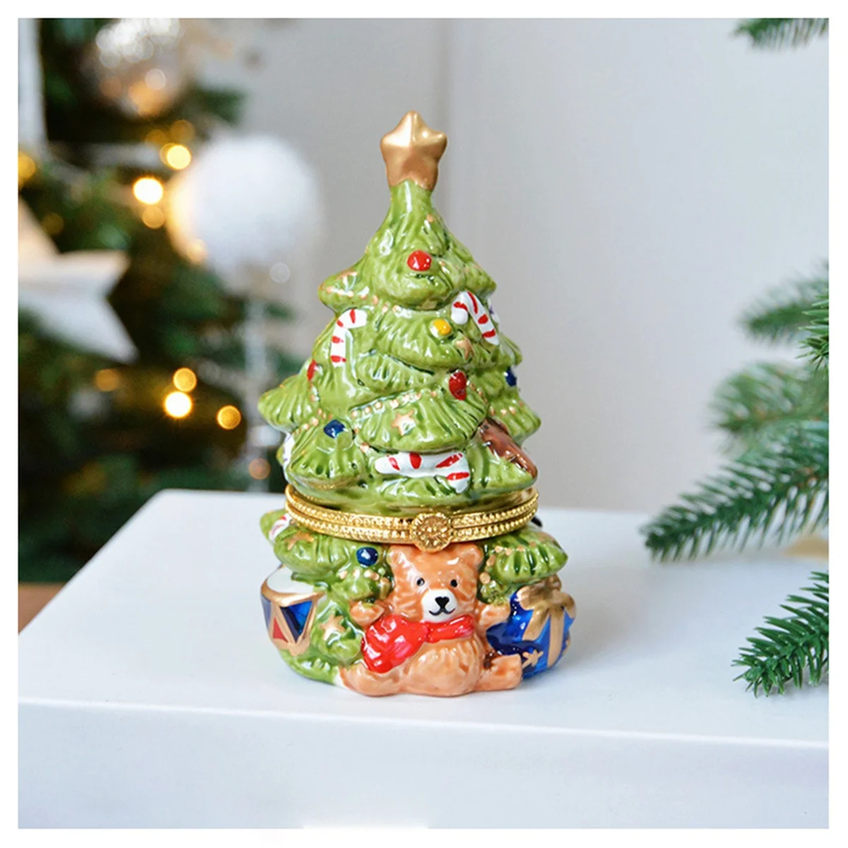 Green Trinket Box Ornaments Xmas-Tree Jewelry Box Ring Holder Organizer Display Jewelry Holder for Xmas Charms