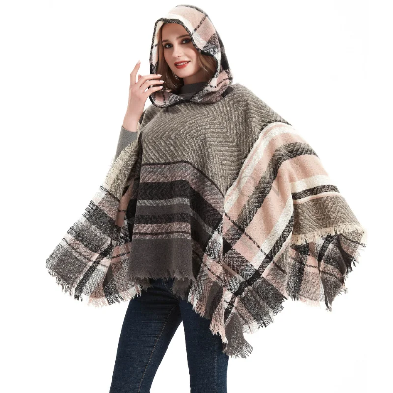 Women Hooded Cape with Fringed Hem Knit Crochet Poncho Tassel Shawl Ponchos for Women Shawl for Women Winter Luxury Cape