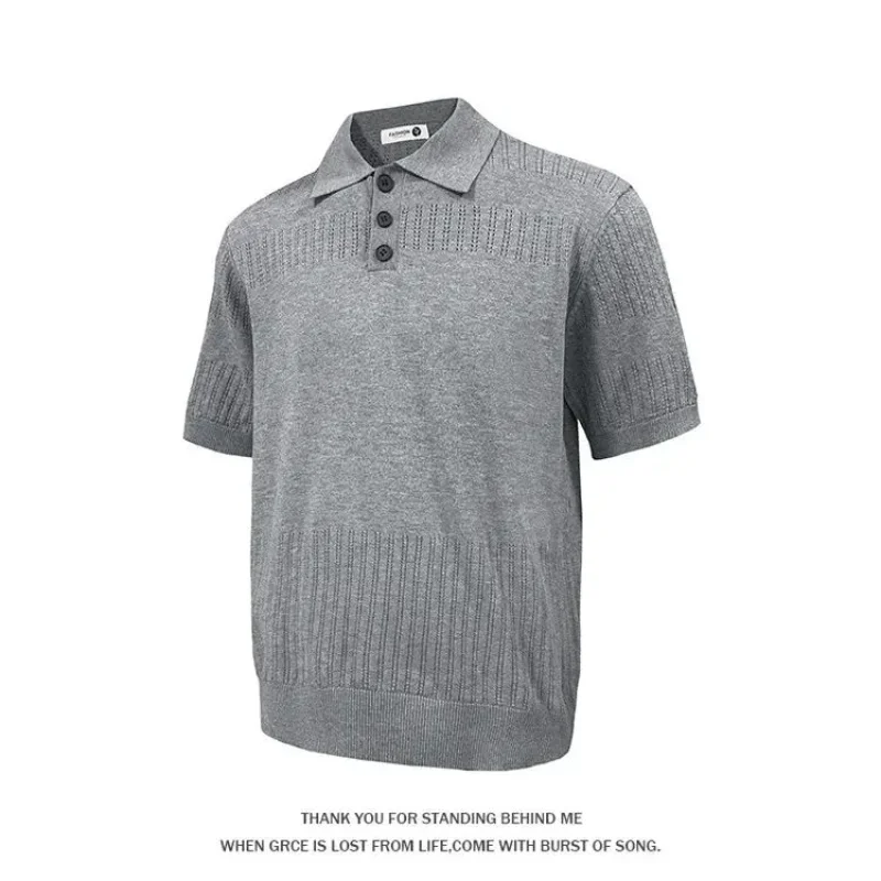 

Men's Old Money Style Ice Silk Knit Polo Shirt Casual Short Sleeve Top