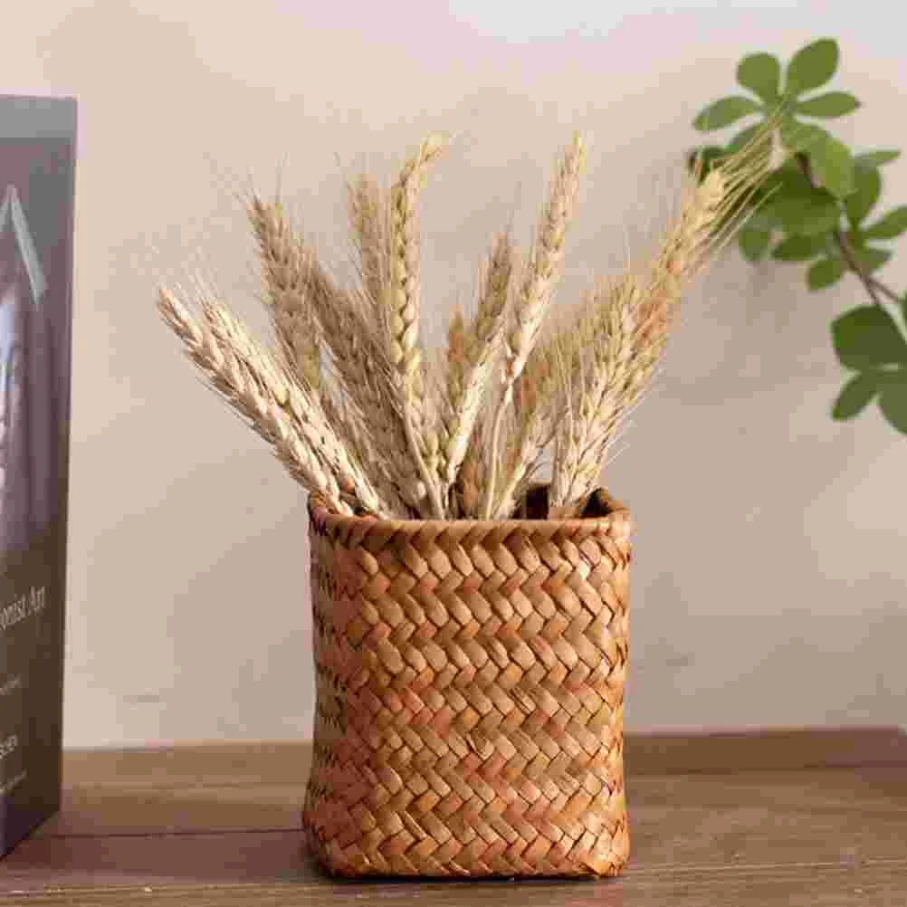 Imagem -03 - Handmade Rattan Desktop Trash Can Wicker Pen Cup Maquiagem Brush Holder Woven Vine Desk Organizer Pen Container Box Home Office