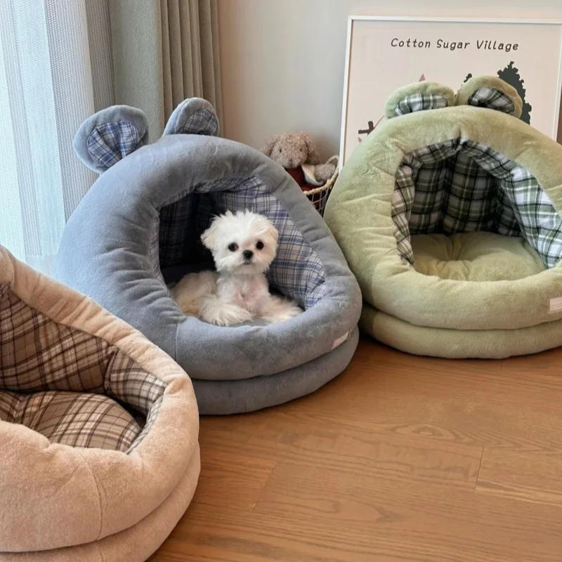 Pet nest semi-enclosed hairy cat nest house nest winter warm dog bed cushion dog accessories