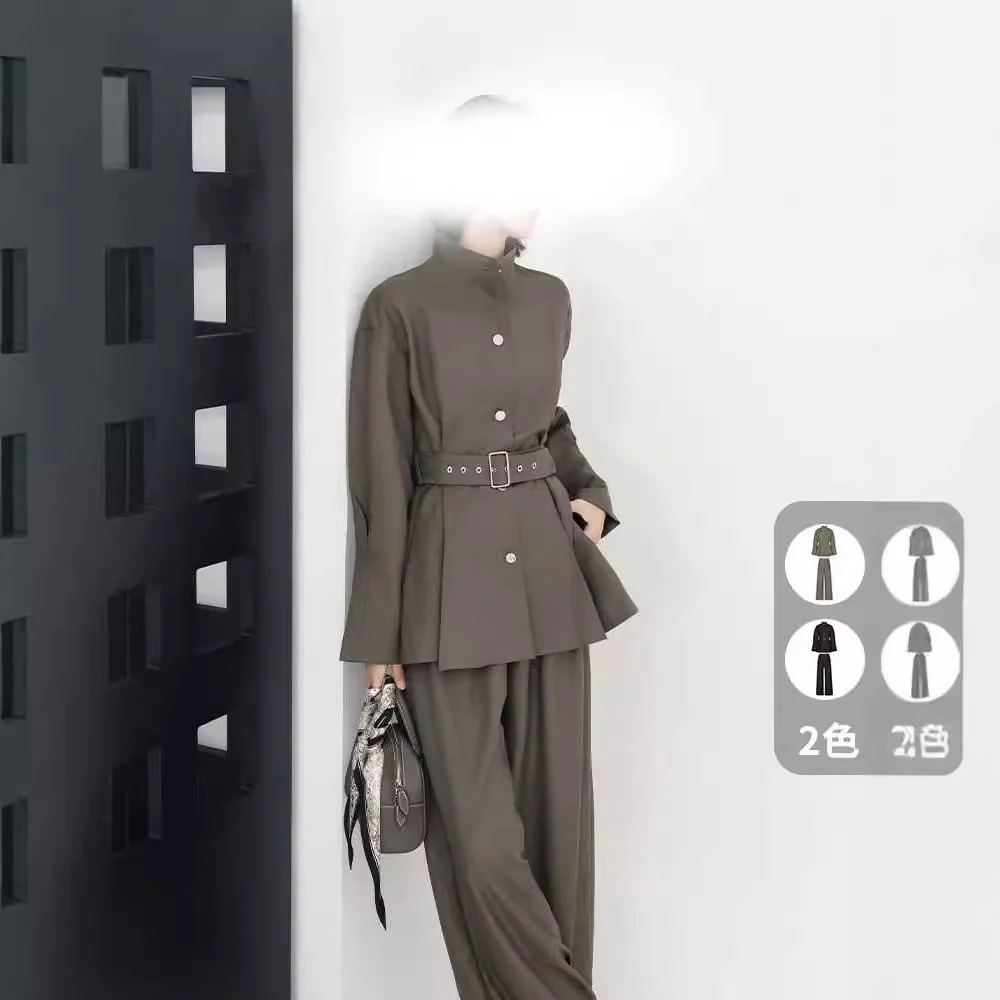 

Новинка 2024 года, весенняя внутренняя одежда, письменный костюм, саржевая текстура, дерзкая короткая ветровка, комплект из двух предметов с широкими брюками