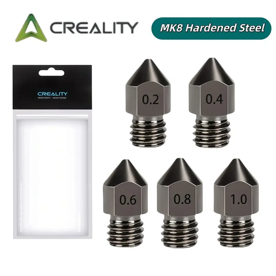 فوهة Creality Ender 3 MK8 من الفولاذ المقسى، مقاومة لدرجات الحرارة العالية والتآكل لطابعات Ender 3/3 Pro/S1 & CR-10 ثلاثية الأبعاد