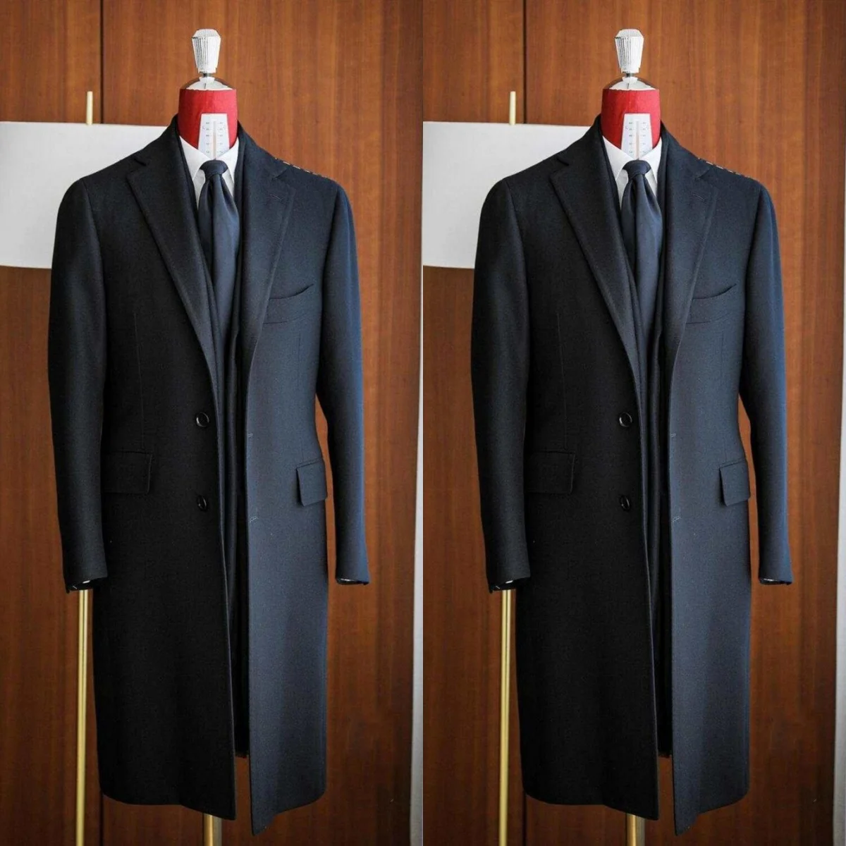 Modern Men Long Coat Formal Notched Lapel  Wool Blends Overcoat Single Breasted 1 Piece Set Business  Men Suits Customized