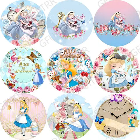 Alice in Wonderland Round Photo Backdrop Baby Shower Decor Girls Birthday Party Circle Covers Vinyl Polyester Background