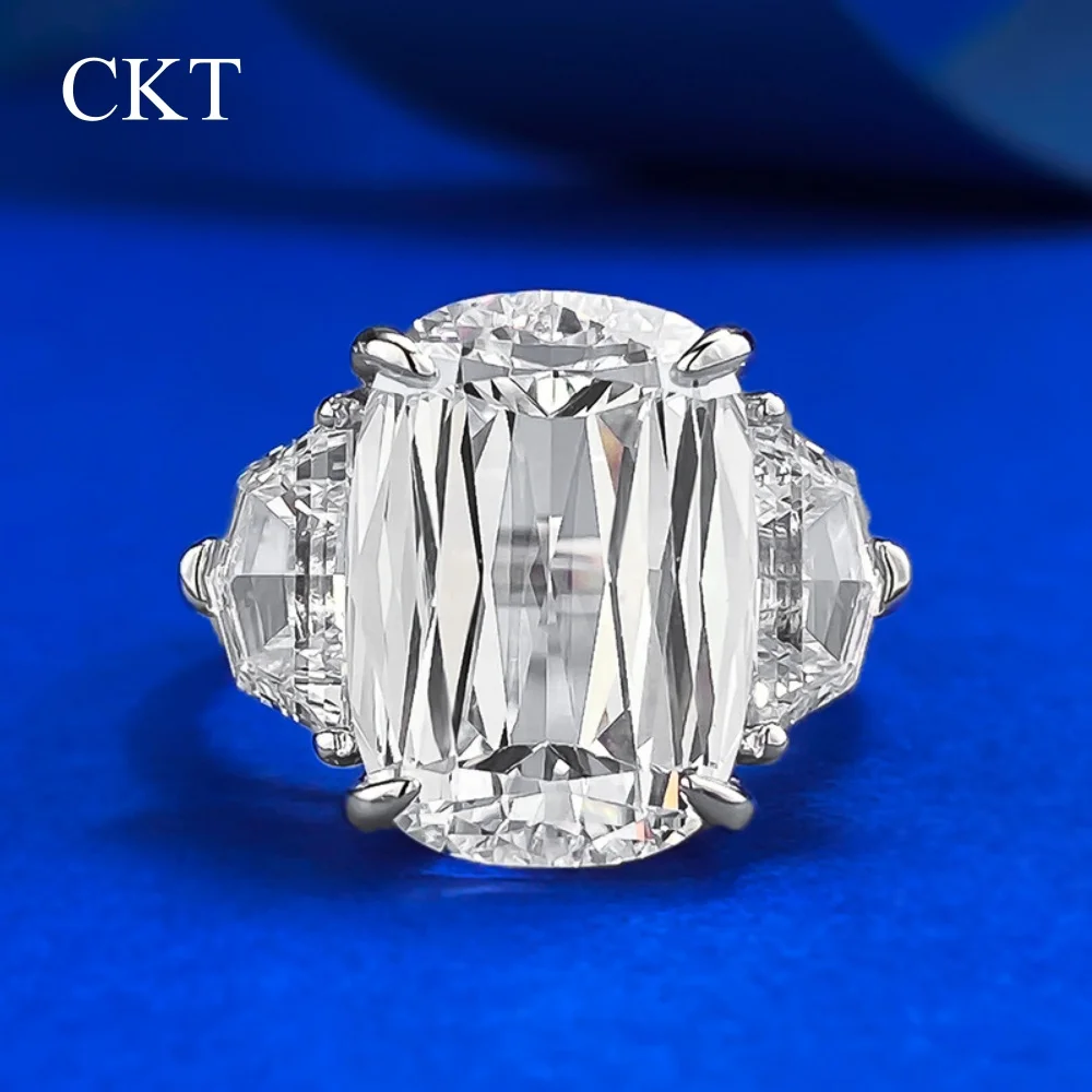 

CKT Luxury 925 Sterling Silver 10*14mm 5A Moissanite Simulated Diamond Women's Party Ring Fine Jewelry Birthday Gift