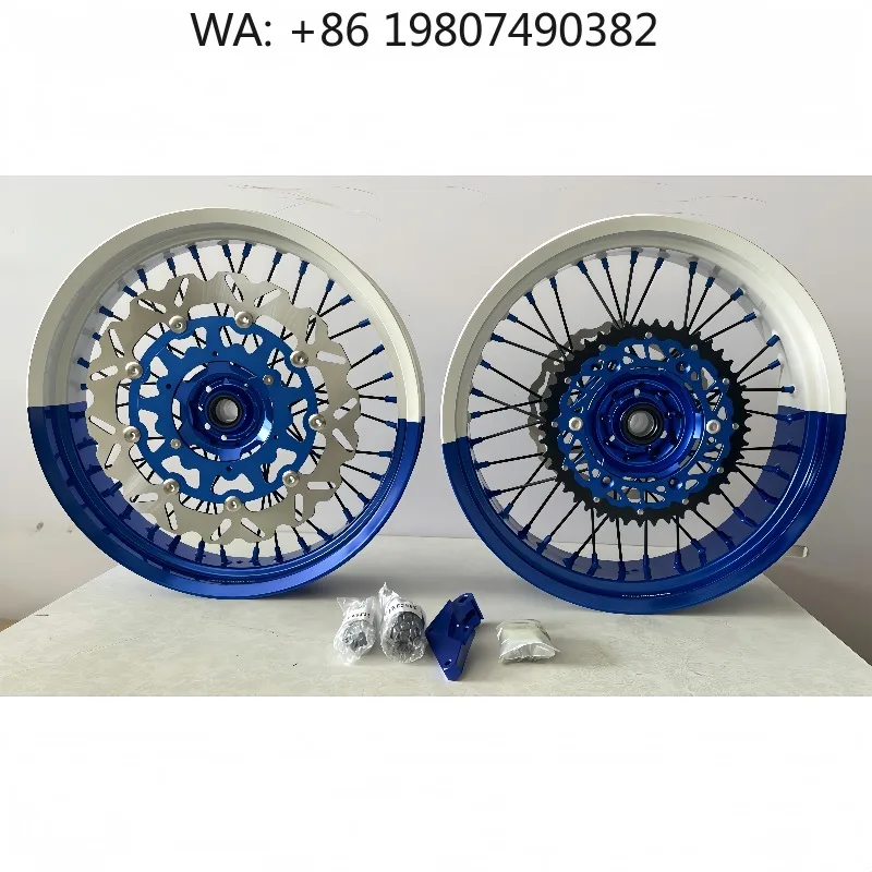 16 17 Inch Blue Supermoto Wheel Set Aluminum Alloy Rim & Hub Replacement Fit For YZ YZF 125 250 Dirt Bike Mod Parts