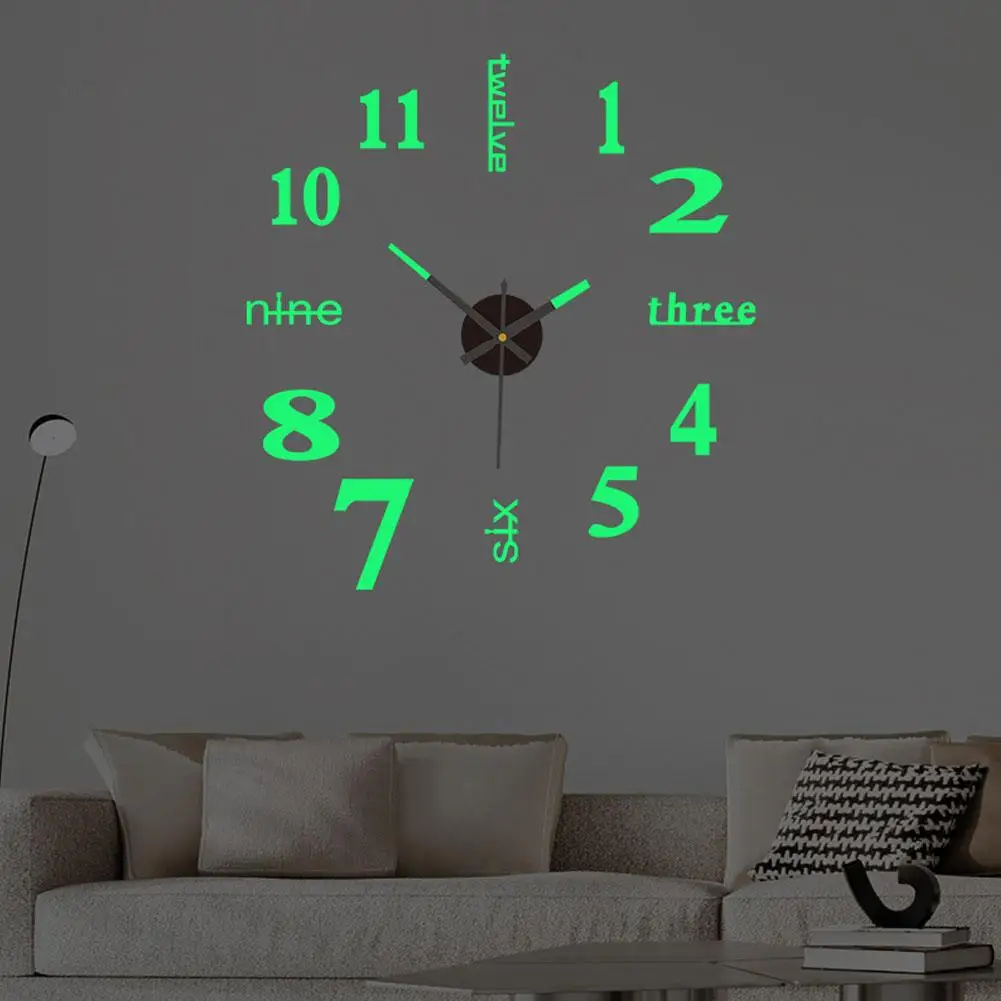 3D Luminous Wall Clock Frameless Acrylic DIY Digital Clock Wall Stickers Mute Clock for Living Room Bedroom Office Wall Decor