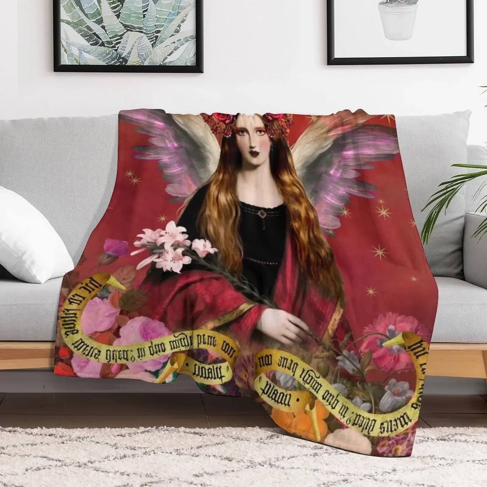 Pre Raphaelite Angel In Red Throw Blanket Cozy Sofa Blanket for TV Watching Napping