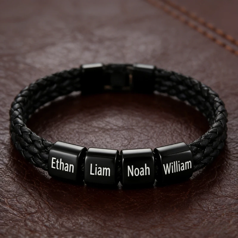 

Men's Personalized Stainless Steel Bracelet Custom 1-5 Names Jewelry Thoughtful Father's Day Gifts for Dad Husband Grandpa Uncle