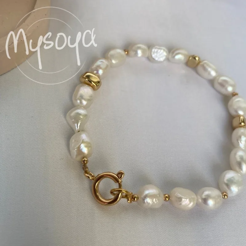 

MYSOYA Baroque Freshwater Pearl Bracelet 8-9mm With Gift Box For Her/Him Perfect Birthday/Wedding/Christmas/New Year'Gifts