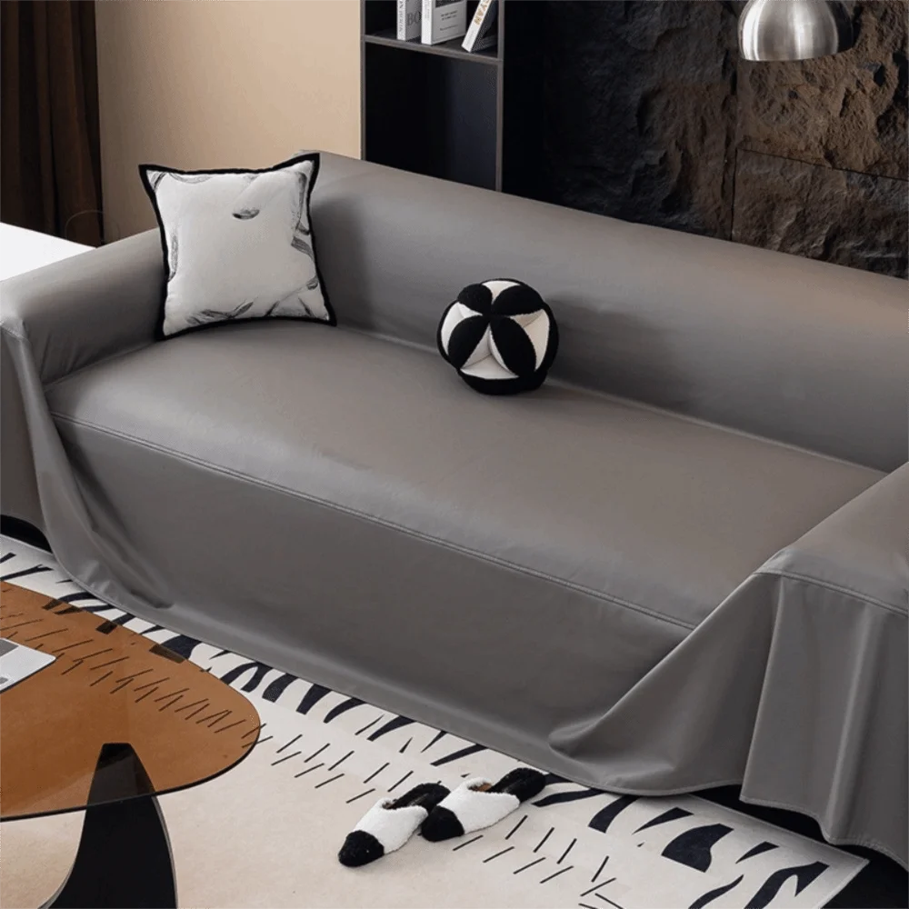Luxurious Waterproof PU Leather Sofa Cover Stain-Resistant Anti-scratch Slipcover Solid Color Full Cover Couch Seat Protector