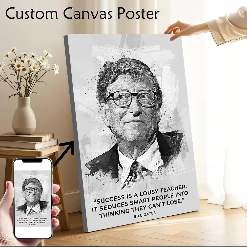 Bill Gates Printed Canvas Wall Art Customizable Paintings Poster Perfect Gift for Modern Home Decoration Ornaments Vintage Decor