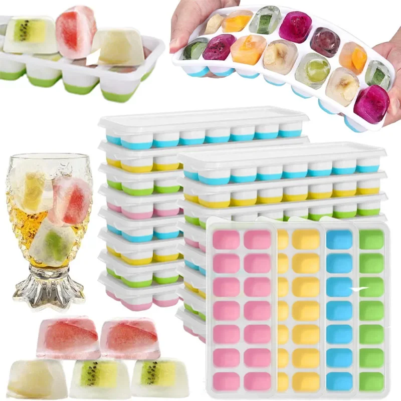 Kit 14 Formas de Silicone Praticas e Reutilizaveis para Gelo Tampa e Fundo Retangular para Cozinha Moderna e Criativa