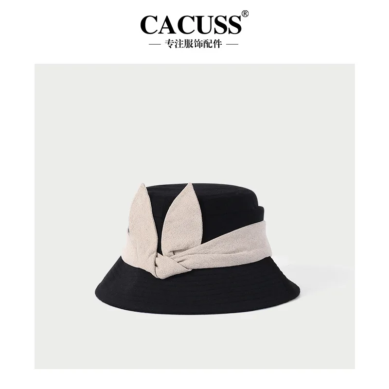 

Hat Women's Winter Fashion Warm Korean Bow Elegant Fisherman's Hat Business Banquet Black Basin Hat Wholesale and Direct Sales